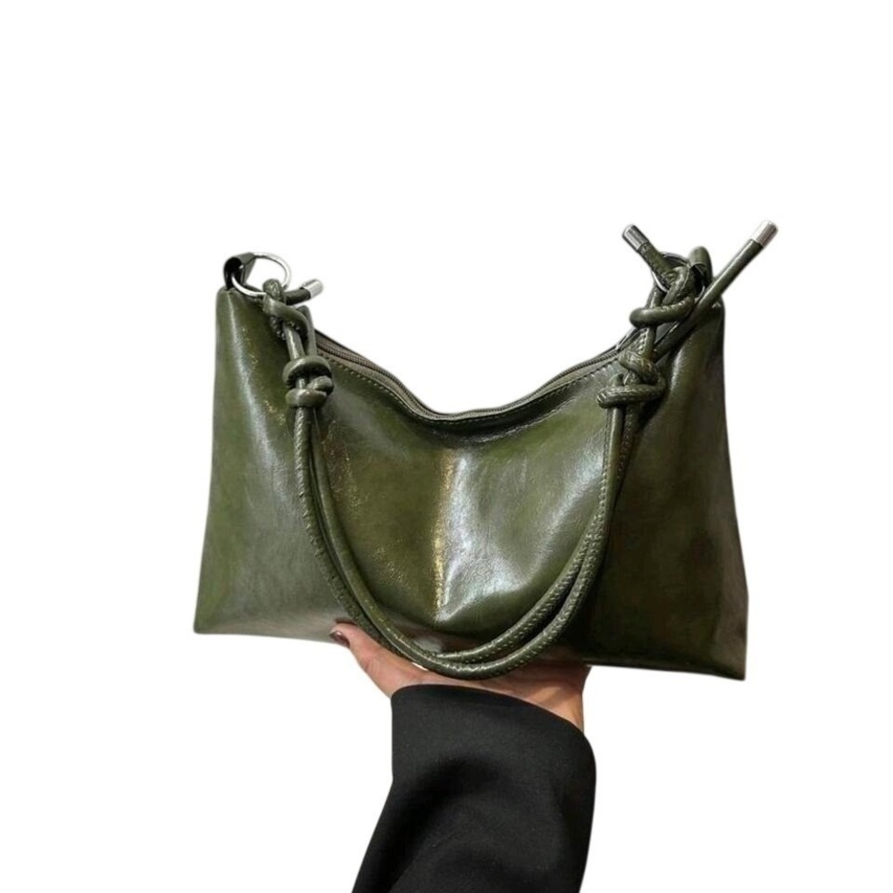 Chic Olive Green Shoulder Bag‎ Women's Faux Leather Knot Accent Hobo Bag